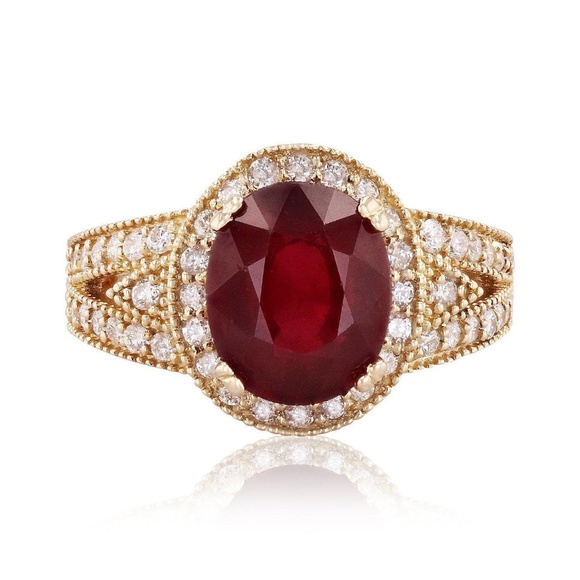 6.70Ct Red Ruby & Natural Diamond 14KY Gold Ring